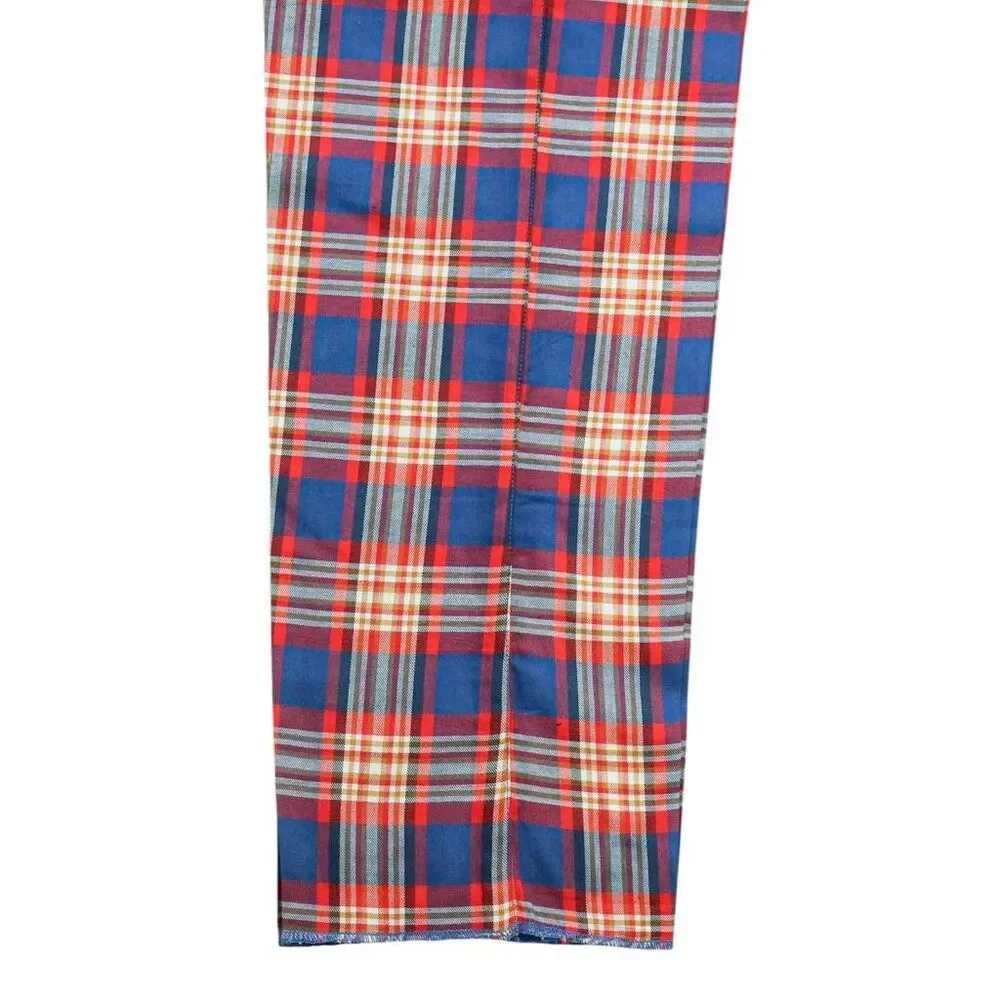 Mens Gurkha Pants 38 Blue Red Beige Plaid Dress Trousers Straight Fit Flat Front
